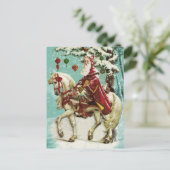 ヴィンテージサンタクロースが馬に乗り、木やおもちゃで シーズンポストカード (スタンド正面)
