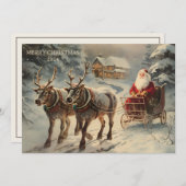 ヴィンテージサンタクロースそり雪メリークリスマス シーズンカード (正面/裏面)