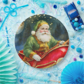 ヴィンテージサンタクロースそり、ゴールデンムーン、星 ペーパープレート (パーティー)