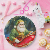 ヴィンテージサンタクロースそり、ゴールデンムーン、星 ペーパープレート (パーティー)