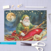 ヴィンテージサンタクロースそり、ゴールデンムーン、星 薄葉紙 (クラフト)