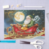 ヴィンテージサンタクロースそり、満月、星 薄葉紙 (クラフト)