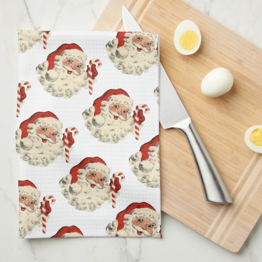 ヴィンテージサンタクロースとキャンディーケイン。 キッチンタオル (四つ折り)