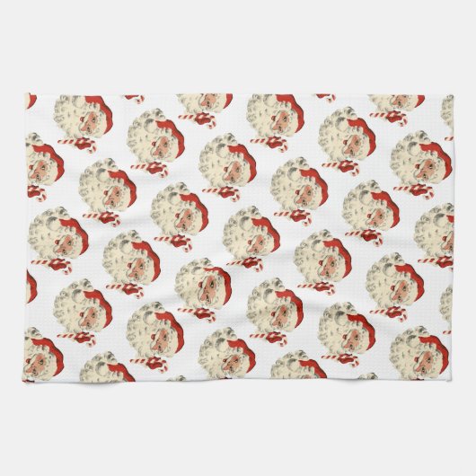 ヴィンテージサンタクロースとキャンディーケイン。 キッチンタオル (横)