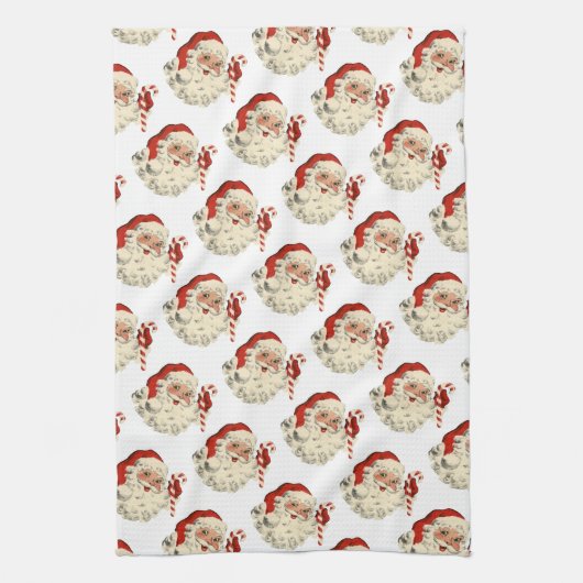 ヴィンテージサンタクロースとキャンディーケイン。 キッチンタオル (縦)