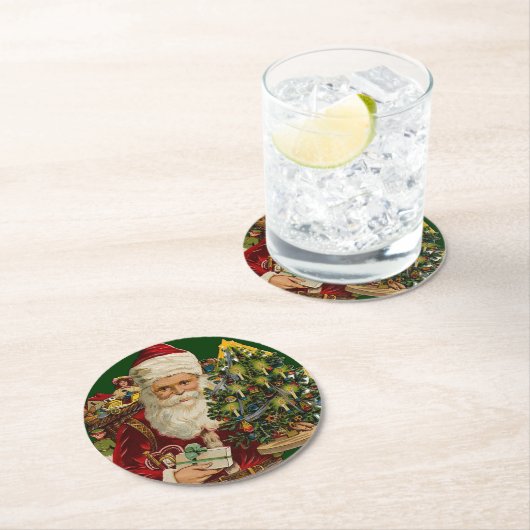 ヴィンテージサンタクロースとギフトクリスマス ラウンドペーパーコースター (インサイチュ)