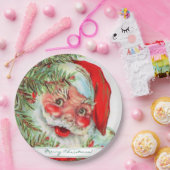 ヴィンテージサンタクロースとクリスマスツリー ペーパープレート (パーティー)