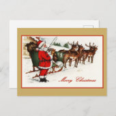 ヴィンテージサンタクロースとトナカイのはがき シーズンポストカード (正面/裏面)