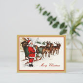 ヴィンテージサンタクロースとトナカイのクリスマスカード シーズンポストカード (スタンド正面)