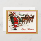 ヴィンテージサンタクロースとトナカイのクリスマスカード シーズンポストカード (正面/裏面)