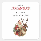 ヴィンテージサンタクロースとトナカイのクリスマスキッチン スクエアシール (正面)