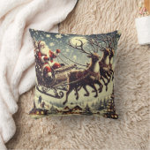 ヴィンテージサンタクロースとトナカイのクリスマスデコール クッション (ブランケット)