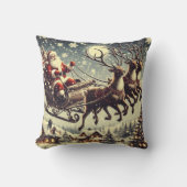 ヴィンテージサンタクロースとトナカイのクリスマスデコール クッション (正面)