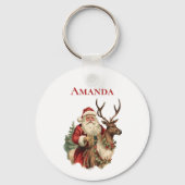 ヴィンテージサンタクロースとトナカイのクリスマス キーホルダー (裏面)
