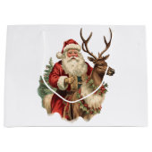 ヴィンテージサンタクロースとトナカイのクリスマス ラージペーパーバッグ (正面)