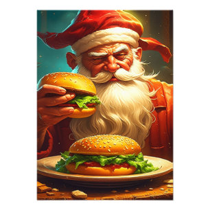 ヴィンテージサンタクロースとハンバーガー フォトプリント