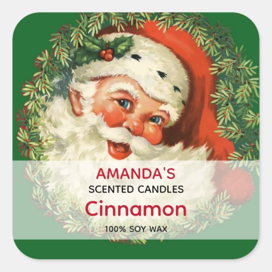 ヴィンテージサンタクロースとパインリースキャンドル スクエアシール (正面)
