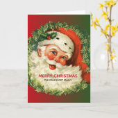 ヴィンテージサンタクロースとパインリースクリスマス カード (黄色い花)