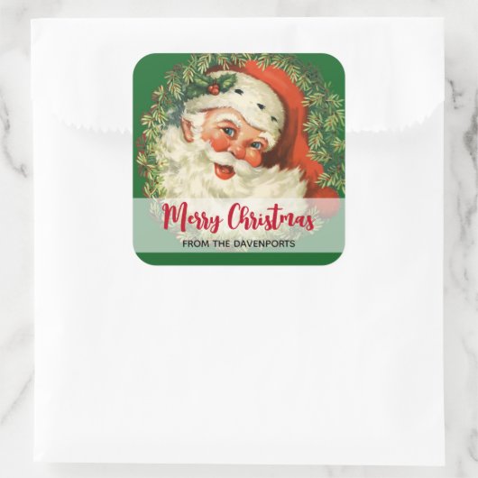 ヴィンテージサンタクロースとパインリースクリスマス スクエアシール (バッグ)