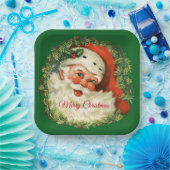 ヴィンテージサンタクロースとパインリースクリスマス ペーパープレート (パーティー)