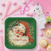 ヴィンテージサンタクロースとパインリースクリスマス ペーパープレート (パーティー)