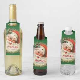ヴィンテージサンタクロースとパインリースクリスマス ボトルネックタグ