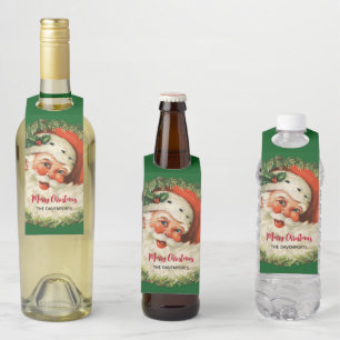 ヴィンテージサンタクロースとパインリースクリスマス ボトルネックタグ