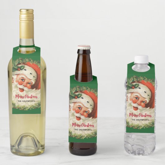 ヴィンテージサンタクロースとパインリースクリスマス ボトルネックタグ (インサイチュ)