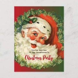 ヴィンテージサンタクロースとパインリースクリスマス ポストカード