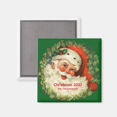 ヴィンテージサンタクロースとパインリースクリスマス マグネット (正面/裏面)