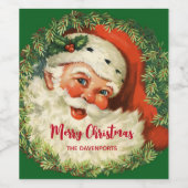 ヴィンテージサンタクロースとパインリースクリスマス ワインラベル (シングルラベル)