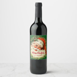 ヴィンテージサンタクロースとパインリースクリスマス ワインラベル