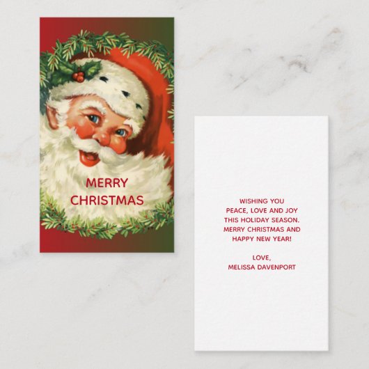 ヴィンテージサンタクロースとパインリースクリスマス 名刺 (正面/裏面)