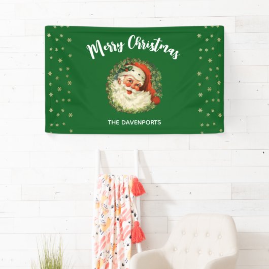 ヴィンテージサンタクロースとパインリースクリスマス 横断幕 (インサイチュ)
