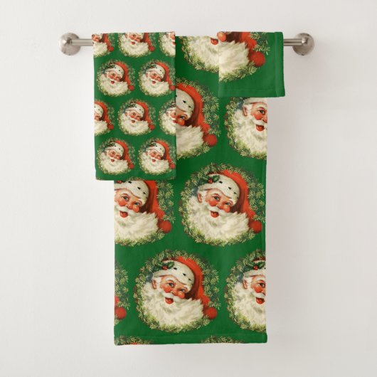 ヴィンテージサンタクロースとパインリース柄 バスタオルセット (インサイチュ)