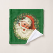 ヴィンテージサンタクロースとパインリース柄 バスタオルセット (ウォッシュタオル)