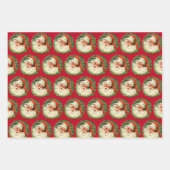 ヴィンテージサンタクロースとパインリース柄 ラッピングペーパーシート (正面3)