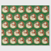 ヴィンテージサンタクロースとパインリース柄 ラッピングペーパー (フラット)