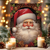 ヴィンテージサンタクロースとホリーフローラクリスマス シーズンカード