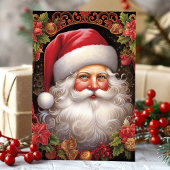 ヴィンテージサンタクロースとホリーフローラクリスマス シーズンカード