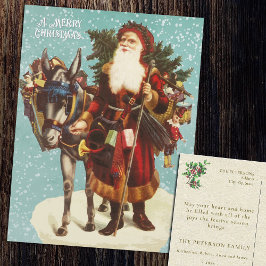 ヴィンテージサンタクロースとロバの木 シーズンポストカード
