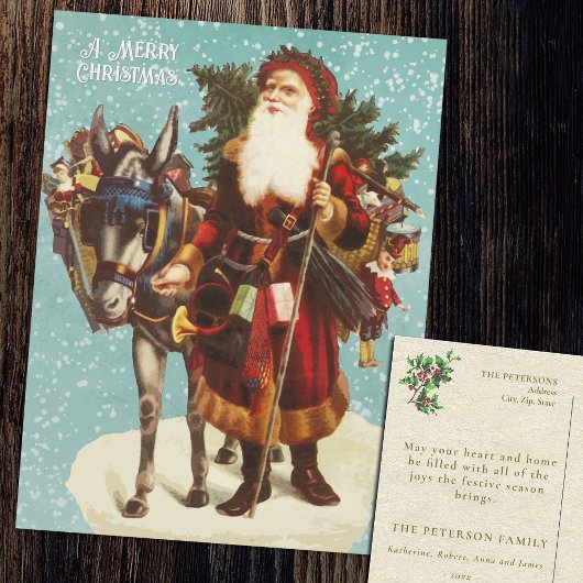 ヴィンテージサンタクロースとロバの木 シーズンポストカード