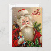 ヴィンテージサンタクロースと人形 シーズンポストカード (正面/裏面)