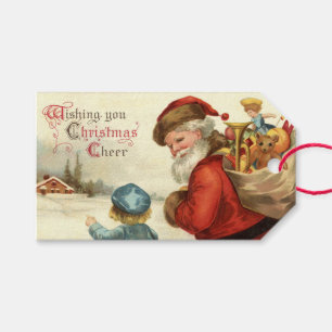 ヴィンテージサンタクロースと子供のクリスマスホリデー ギフトタグ