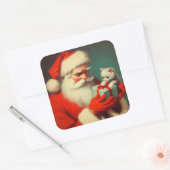 ヴィンテージサンタクロースと子猫レトロかわいい スクエアシール (封筒)