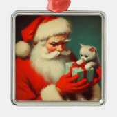 ヴィンテージサンタクロースと子猫レトロかわいい メタルオーナメント (正面)