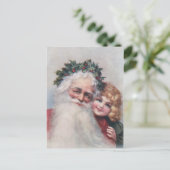 ヴィンテージサンタクロースと微笑む子ども ポストカード (スタンド正面)