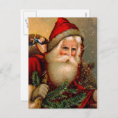ヴィンテージサンタクロースと歩くスティック シーズンポストカード (正面/裏面)
