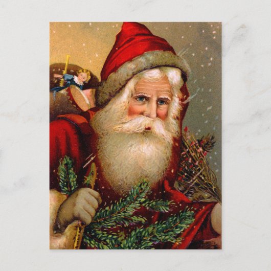 ヴィンテージサンタクロースと歩くスティック シーズンポストカード (正面)