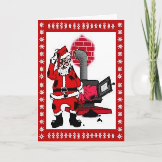 ヴィンテージサンタクロースと石炭コンロ用バーナーHolida シーズンカード (正面)